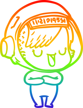 Gökkuşağı gradyan çizgi çizimi bir insan tarafından çizilmiş astronot bir kadın.