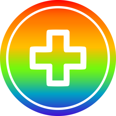 Gökkuşağı gradyanı olan dairesel bitiş simgesi ile gökkuşağı gradyanı bir insan tarafından çizilmiş.