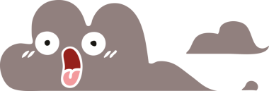 Bir insan tarafından çizilmiş bir fırtına bulutunun düz renkli retro karikatürü