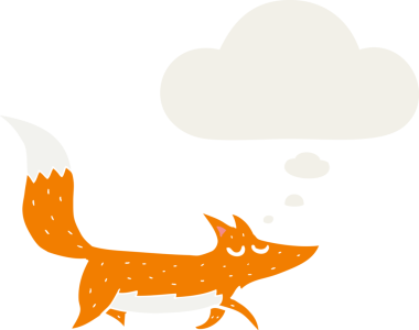 Düşünce baloncuğu olan bir insan tarafından çizilmiş çizgi film kurdu.