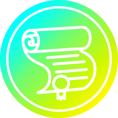 diploma sertifikası dairesel simgesi bir insan tarafından serinletici gradyan bitiş çizimi