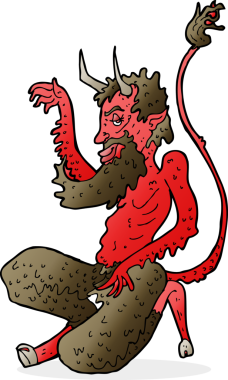 Bir insan tarafından çizilmiş geleneksel bir şeytan çizgi filmi.