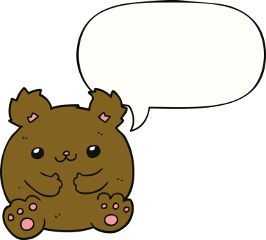 Bir insan tarafından çizilmiş konuşma balonlu çizgi film ayısı.