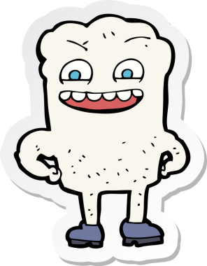 Bir insan tarafından çizilmiş mutlu diş karikatürü çıkartması.