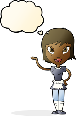 Bir insan tarafından çizilmiş düşünce balonlu çizgi film kızı.