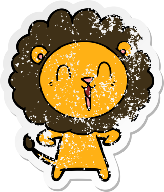 Bir insan tarafından çizilmiş gülen aslan çıkartması.