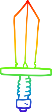 Gökkuşağı gradyan çizgisi bir insan tarafından çizilmiş bronz bir kılıcın karikatürü.