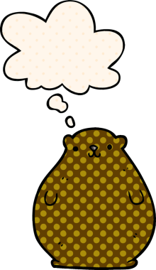 Çizgi roman tarzında bir insan tarafından çizilmiş düşünce kabarcığı olan çizgi film ayısı.