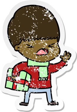 Bir insan tarafından çizilmiş stresli bir çizgi film çıkartması.