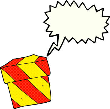 Bir insan tarafından çizilmiş serbest çizilmiş çizgi roman konuşma balonu hediye kutusu.