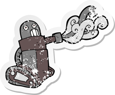 Bir insan tarafından çizilmiş karikatür tank robotunun gerilimli çıkartması.