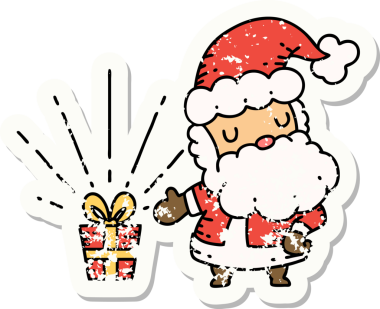 Bir insan tarafından çizilmiş eski bir dövme stili Noel Baba karakterinin eski çıkartması.