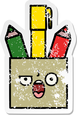 Bir insan tarafından çizilmiş sevimli bir kalem tenceresinin sıkıntılı çıkartması.