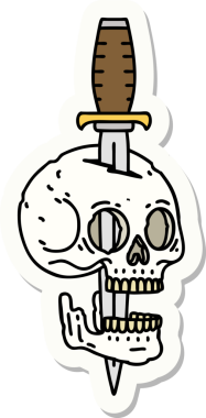 Bir insan tarafından çizilmiş bir kafatasının geleneksel stiliyle dövme çıkartması.