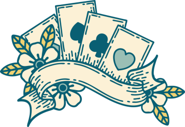 Bir insan tarafından çizilmiş kartların ve pankartın ikonik dövme şekli