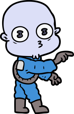 Bir insan tarafından çizilmiş garip kel uzay adamı.