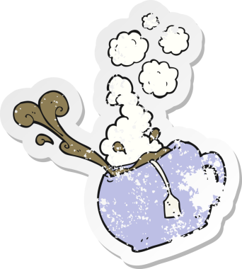 Bir insan tarafından çizilmiş bir çay fincanının retro sıkıntılı yapıştırması.