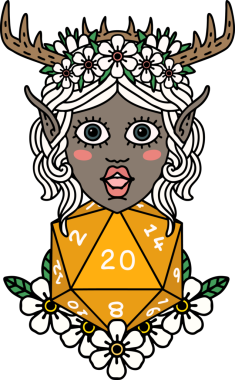 Retro Dövme Tarzı Elf Karakteri Nautral 20 zar bir insan tarafından çizilmiş