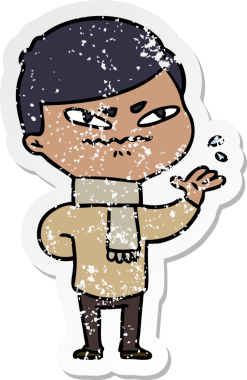 Bir insan tarafından çizilmiş kızgın bir adamın sıkıntılı çıkartması.