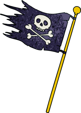 Bir insan tarafından çizilmiş korsan bayrağının el yapımı karikatürü.