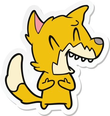 Bir insan tarafından çizilmiş gülen tilki çizgi filminin çıkartması.