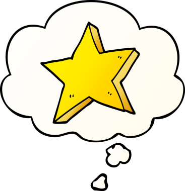 Düşünce baloncuğu olan çizgi film yıldızı bir insan tarafından çizilmiş.