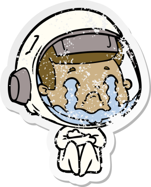 Bir insan tarafından çizilmiş ağlayan bir astronotun sıkıntılı çıkartması.