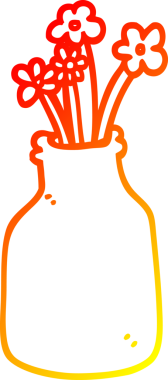 Bir insan tarafından vazoya çizilmiş bir karikatür çiçeğinin sıcak gradyan çizimi