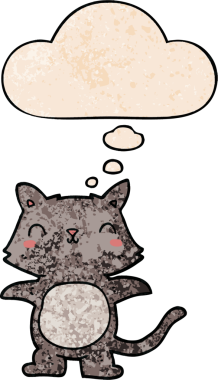 Bir insan tarafından çizilmiş grunge desenli düşünce baloncuklu çizgi film kedisi.