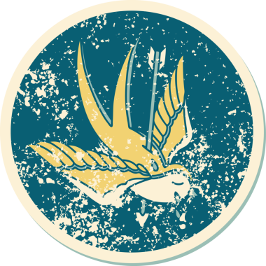 Bir insanın çizdiği okla delinmiş bir kırlangıcın sembolik dövmesi.