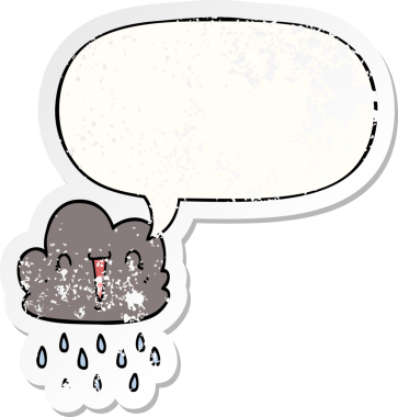 Konuşma baloncuğu olan karikatür fırtına bulutu bir insan tarafından çizilmiş sıkıntılı eski bir çıkartma