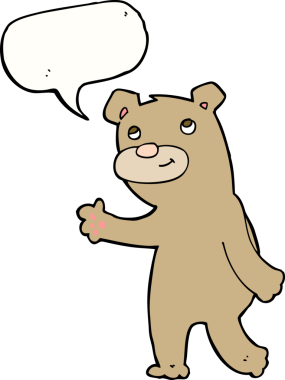 Bir insan tarafından çizilmiş konuşma balonlu mutlu dalga ayı çizgi filmi.