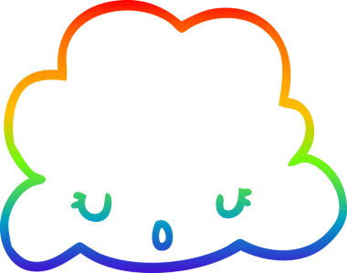 Gökkuşağı gradyan çizgisi bir insan tarafından çizilmiş şirin bir karikatür bulutu