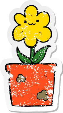 Bir insan tarafından çizilmiş karikatür ev bitkisinin sıkıntılı çıkartması