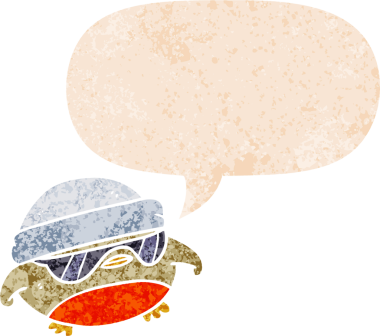 çizgi film havalı noel robin konuşma balonu ile grunge sıkıntılı retro dokuma tarzı bir insan tarafından çizilmiş