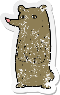 Bir insan tarafından çizilmiş komik bir çizgi film ayısının gerilimli çıkartması.