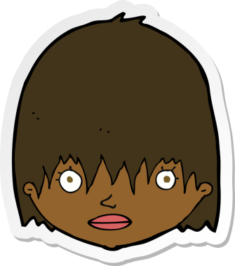 Bir insan tarafından çizilmiş, dik dik bakan bir kadının çıkartması.