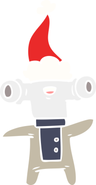 Bir insan tarafından çizilmiş Noel Baba şapkası takan bir uzaylının düz renkli çizimi.