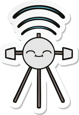 Bir insan tarafından çizilmiş şirin bir çizgi film uydusunun çıkartması.