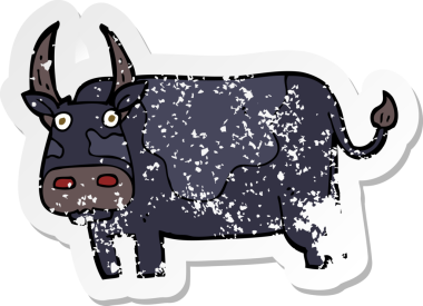 Bir insan tarafından çizilmiş karikatür boğasının geriletilmiş çıkartması.