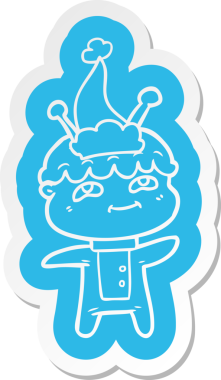 Bir insan tarafından çizilmiş Noel Baba şapkası giyen bir uzay adamının dostça bir çizgi film çıkartması.