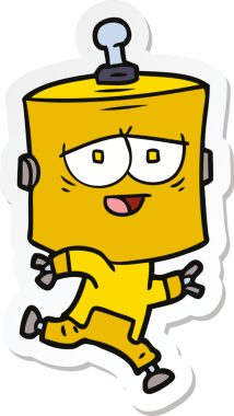 Bir insan tarafından çizilmiş robot karikatür çıkartması.