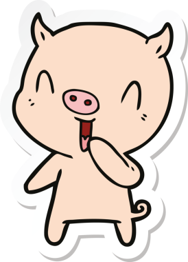 Bir insan tarafından çizilmiş mutlu çizgi film domuzu çıkartması.