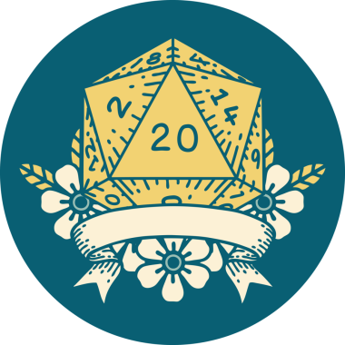 Retro Dövme Biçimi Doğal 20 kritik vuruş D20 zar bir insan tarafından çizildi