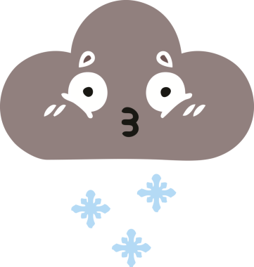 Bir insan tarafından çizilen fırtına kar bulutunun düz renkli retro karikatürü