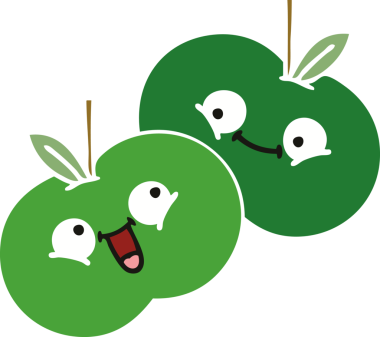 Bir insan tarafından çizilmiş elmaların düz renkli retro karikatürü