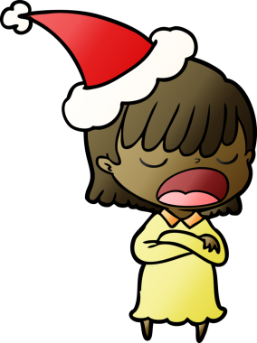 Bir insanın çizdiği Noel Baba şapkasıyla konuşan bir kadının el çizimi karikatürü.