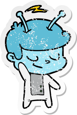 Bir insan tarafından çizilmiş dost canlısı bir uzay adamının sıkıntılı çıkartması.