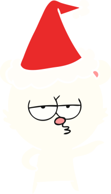 Sıkıcı kutup ayısı eli bir insan tarafından çizilmiş Noel Baba şapkasının düz renk çizimi