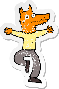 Bir insan tarafından çizilmiş tilki bir karikatürün gerilimli yapıştırması.